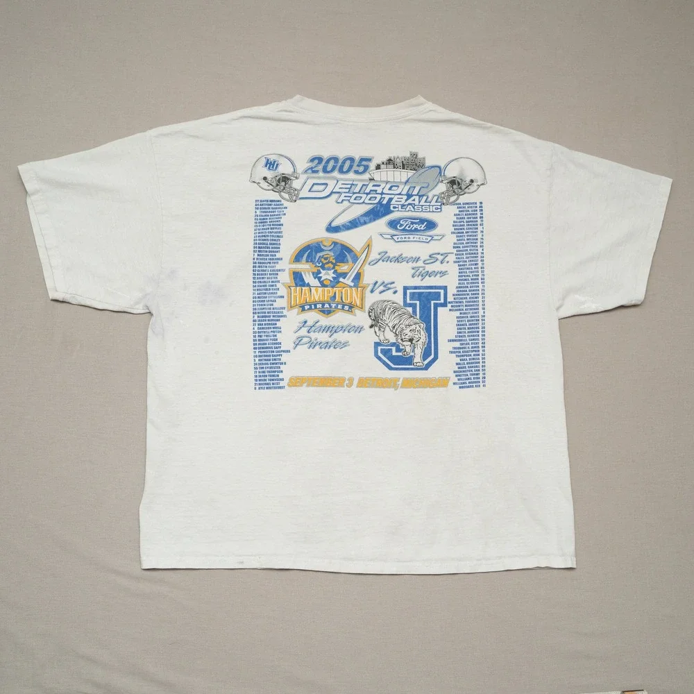 Vintage Y2k 2005 Detroit Football Hampton Pirates Jackson St Tigers T Shirt 2Xl